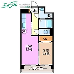 シンフォニー中町 7階1LDKの間取り