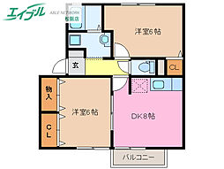 コスモスハウスH 2DKの間取図画像
