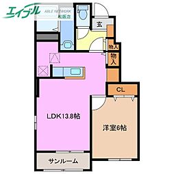 ジャンプレッソA 1LDKの間取図画像