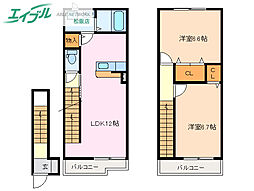 カーサ・オリージャB 2LDKの間取図画像