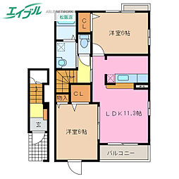 ヴィアラッテア2 2LDKの間取図画像