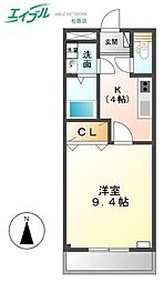 メゾンアムール2 1Kの間取図画像