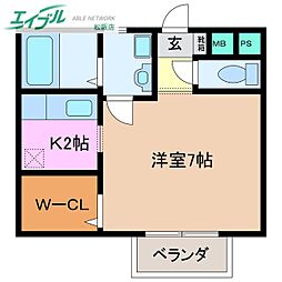 エスポワール2 1Kの間取図画像