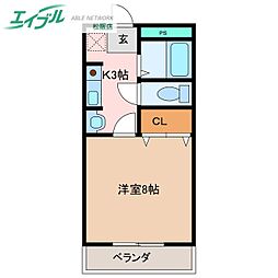 イーグルプレイス 1Kの間取図画像