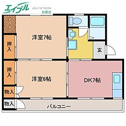 パナソニックインダストリー(株)伊勢第一社宅B棟 2DKの間取図画像