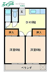 コーポ中島 2DKの間取図画像
