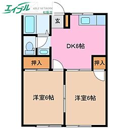 朝霧ハイツA 2DKの間取図画像