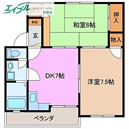 レーベンハイツ中部 2DKの間取図画像