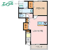 エムオー・ファイブA 1LDKの間取図画像