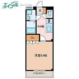 カサブランカ 1Kの間取図画像