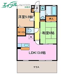 三雲長屋A 2LDKの間取図画像
