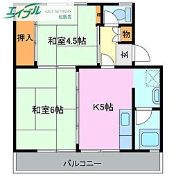 ビレッジハウス井村1号棟 2Kの間取図画像