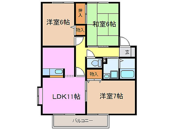 三重県津市垂水(賃貸アパート3LDK・2階・67.41㎡)の写真 その2
