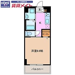 近鉄名古屋線 久居駅 徒歩17分の賃貸マンション 7階1Kの間取り