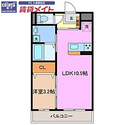 近鉄名古屋線 久居駅 徒歩12分の賃貸マンション 3階1LDKの間取り