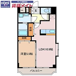 JR紀勢本線 高茶屋駅 徒歩17分の賃貸マンション 3階1LDKの間取り
