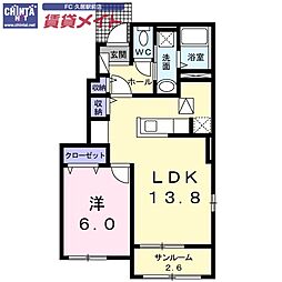 JR紀勢本線 高茶屋駅 徒歩25分の賃貸アパート 1階1LDKの間取り