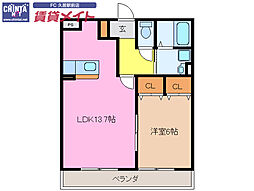 近鉄山田線 伊勢中川駅 徒歩10分の賃貸アパート 1階1LDKの間取り