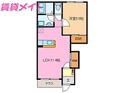 JR紀勢本線 六軒駅 徒歩17分の賃貸アパート 1階1LDKの間取り