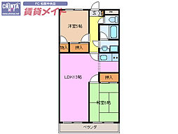 近鉄山田線 東松阪駅 徒歩23分の賃貸マンション 2階2LDKの間取り