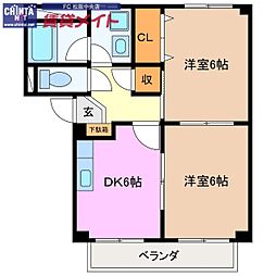 近鉄山田線 松阪駅 徒歩29分の賃貸アパート 1階2DKの間取り