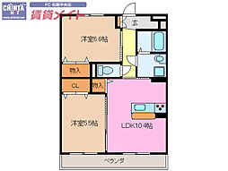 近鉄山田線 松ヶ崎駅 徒歩30分の賃貸マンション 3階2LDKの間取り