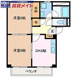 近鉄山田線 松阪駅 徒歩29分の賃貸アパート 1階2DKの間取り
