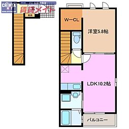 近鉄山田線 松阪駅 徒歩23分の賃貸アパート 2階1LDKの間取り