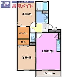 近鉄名古屋線 伊勢中川駅 徒歩7分の賃貸アパート 1階2LDKの間取り