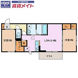 近鉄山田線 松阪駅 バス5分 バス内五曲り下車 徒歩27分の賃貸アパート 1階2LDKの間取り