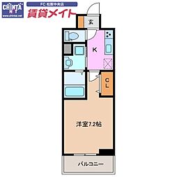近鉄名古屋線 伊勢中川駅 徒歩3分の賃貸マンション 6階1Kの間取り