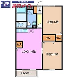 近鉄名古屋線 伊勢中川駅 徒歩9分の賃貸アパート 1階2LDKの間取り