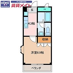 近鉄山田線 松阪駅 徒歩8分の賃貸アパート 1階1Kの間取り