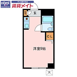 シティハウス松阪 2階ワンルームの間取り