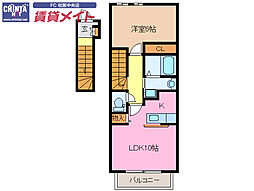 近鉄山田線 松ヶ崎駅 徒歩18分の賃貸アパート 2階1LDKの間取り