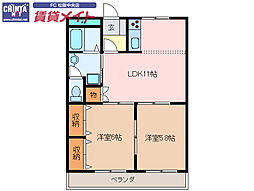 近鉄山田線 松阪駅 徒歩15分の賃貸マンション 3階2LDKの間取り