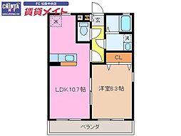 三雲長屋B 1LDKの間取図画像