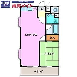 ハイム中川 1LDKの間取図画像