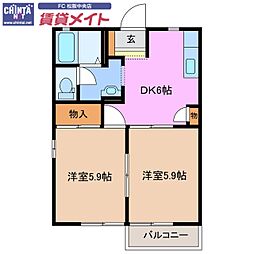 ルーチェA 2DKの間取図画像