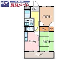 近鉄山田線 明野駅 徒歩4分の賃貸アパート 2階2DKの間取り
