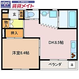 JR参宮線 五十鈴ケ丘駅 徒歩29分の賃貸マンション 3階1DKの間取り