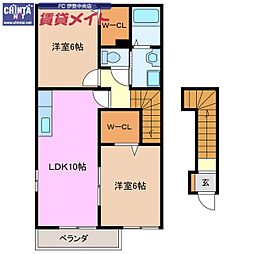 近鉄山田線 伊勢市駅 バス15分 三交バス馬瀬下車 4.4kmの賃貸アパート 2階2LDKの間取り