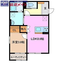 伊勢市小俣町本町アパート 1LDKの間取図画像