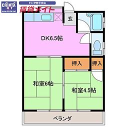 コーポ都 2DKの間取図画像
