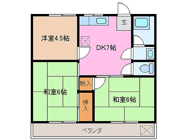 三重県津市高茶屋５丁目(賃貸アパート3DK・2階・45.86㎡)の写真 その2