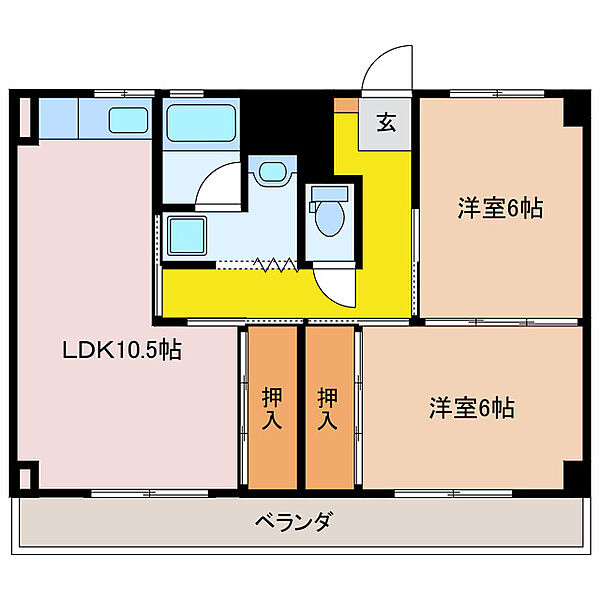 三重県津市神戸(賃貸マンション2LDK・3階・57.96㎡)の写真 その2