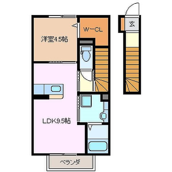 三重県津市大倉(賃貸アパート1LDK・2階・42.79㎡)の写真 その2