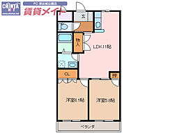 グランメール 1階2LDKの間取り