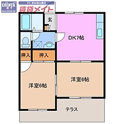 明石ハイツＢ 1階2DKの間取り