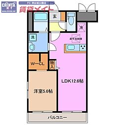 ルネス上浜 1階1LDKの間取り